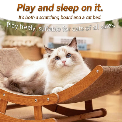 Aesthetic Boho Rocking Cat Scratcher Bed for Indoor Cats, Natural Sisal Curved Cat Scratching Lounge with Solid Wood Frame, Calming Anti-Anxiety Cat Rocker Chair, Non-Shedding, Comfy Cat Bed for Medium Large Cats Kittens, Easy to Assemble