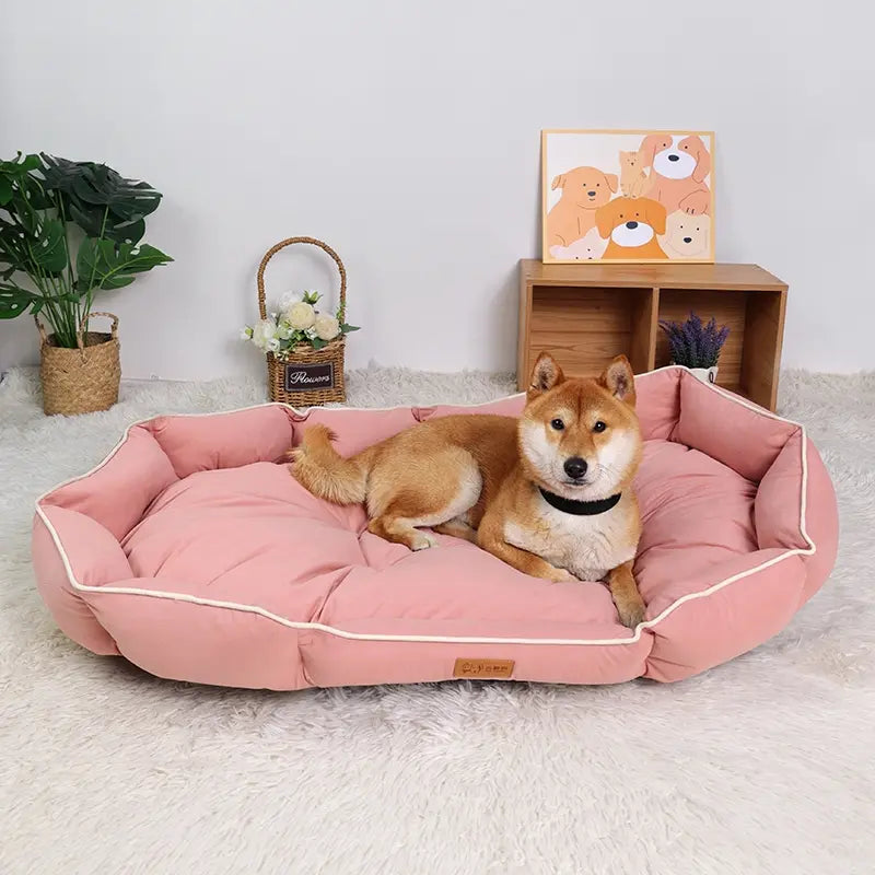 All-Season Luxury Dog Bed with Anti-Slip Base and Washable Plush Pillow for Cats and Dogs