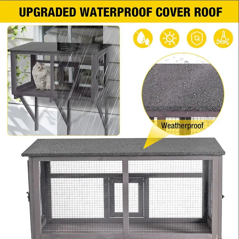 Aivituvin-Air7016 Wooden Cat Window Catio | Waterproof Roof Outdoorfun