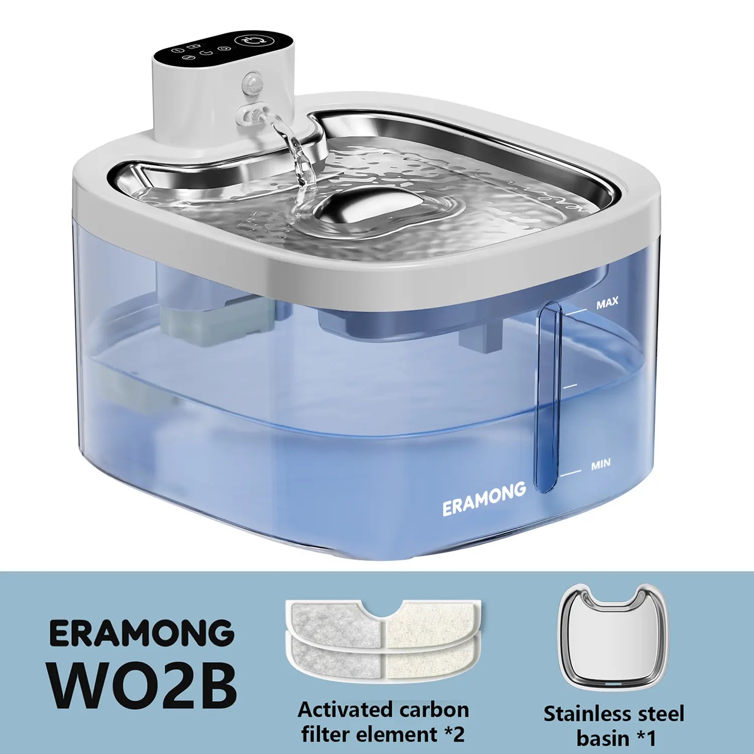 ERAMONG Smart Indoor Wireless Pet Water Fountain - 3.5L/118oz Battery-Powered with Stainless Steel Tray, Motion Sensor, and 4-Layer Filtration System for Cats and Dogs