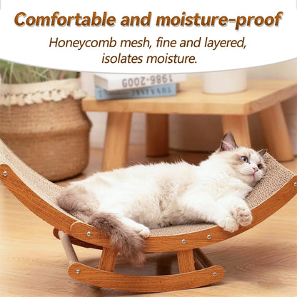 Aesthetic Boho Rocking Cat Scratcher Bed for Indoor Cats, Natural Sisal Curved Cat Scratching Lounge with Solid Wood Frame, Calming Anti-Anxiety Cat Rocker Chair, Non-Shedding, Comfy Cat Bed for Medium Large Cats Kittens, Easy to Assemble