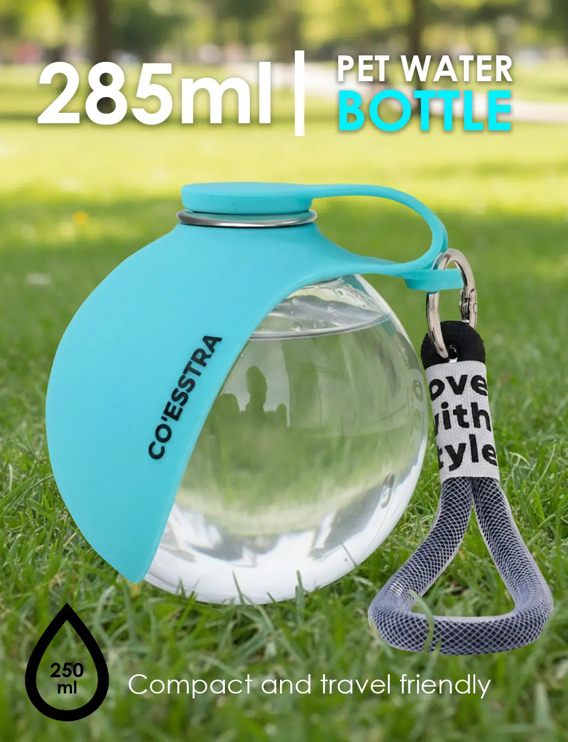 Stainless Steel Pet Water Bottle with Integrated Drinking Basin – 285ml Leak-Proof Travel Solution for Dogs and Cats, Ideal for Walks, Road Trips, and Outdoor Activities