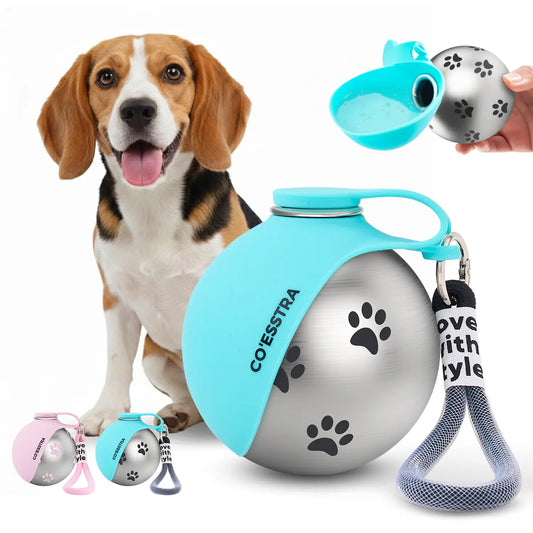 Stainless Steel Pet Water Bottle with Integrated Drinking Basin – 285ml Leak-Proof Travel Solution for Dogs and Cats, Ideal for Walks, Road Trips, and Outdoor Activities