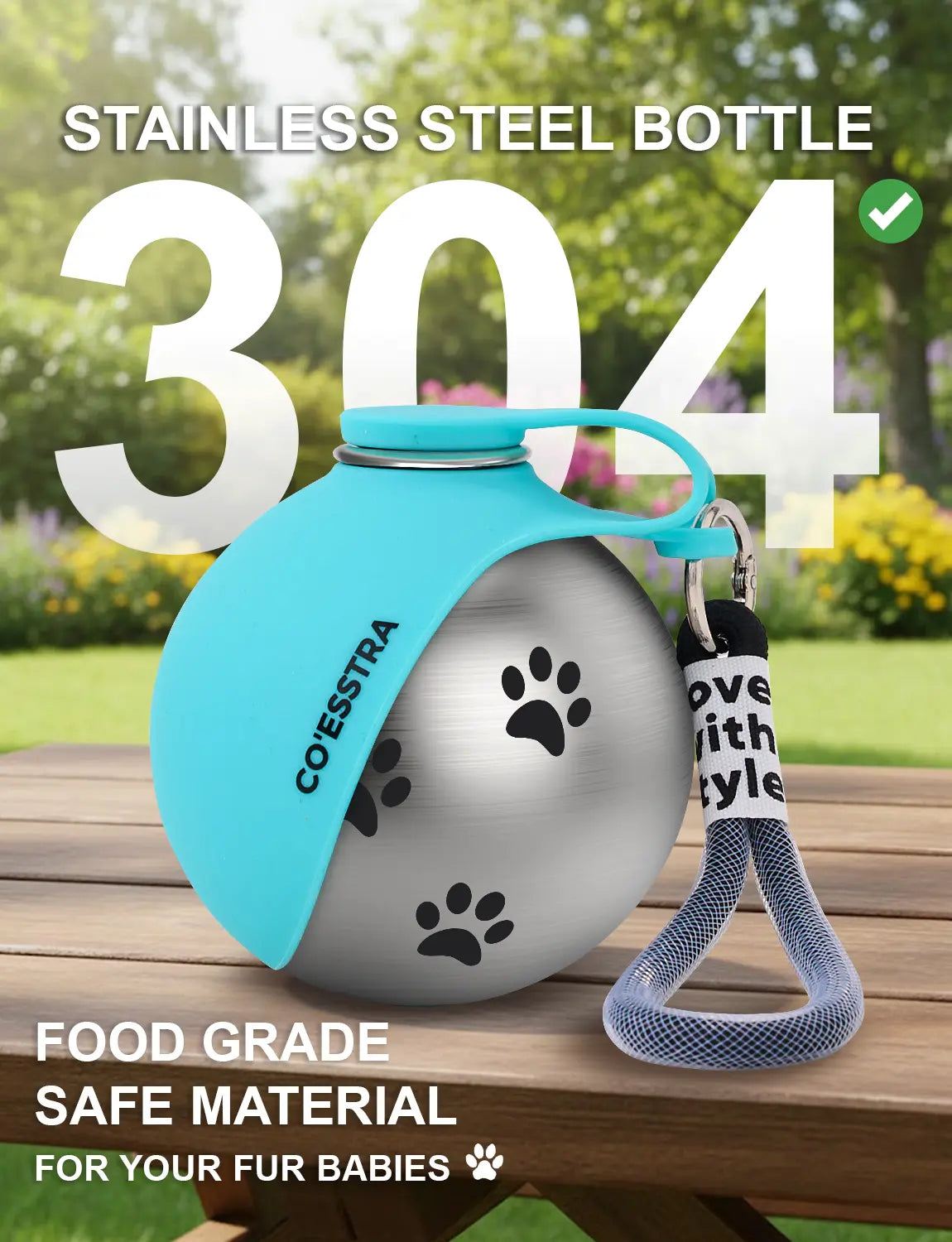 Stainless Steel Pet Water Bottle with Integrated Drinking Basin – 285ml Leak-Proof Travel Solution for Dogs and Cats, Ideal for Walks, Road Trips, and Outdoor Activities