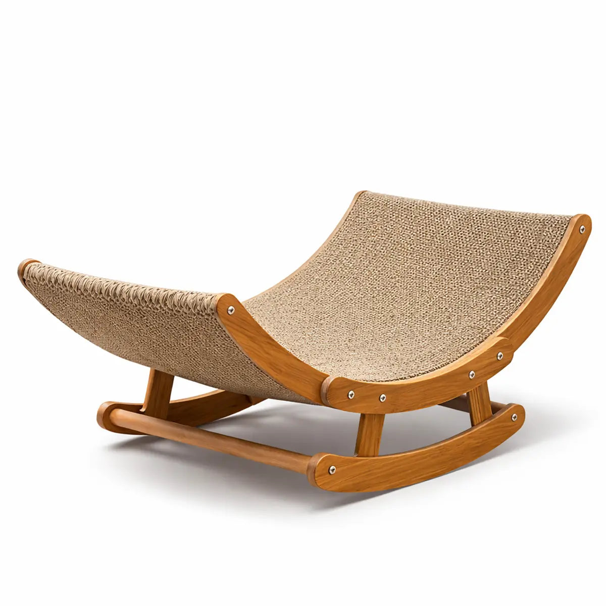 Aesthetic Boho Rocking Cat Scratcher Bed for Indoor Cats, Natural Sisal Curved Cat Scratching Lounge with Solid Wood Frame, Calming Anti-Anxiety Cat Rocker Chair, Non-Shedding, Comfy Cat Bed for Medium Large Cats Kittens, Easy to Assemble