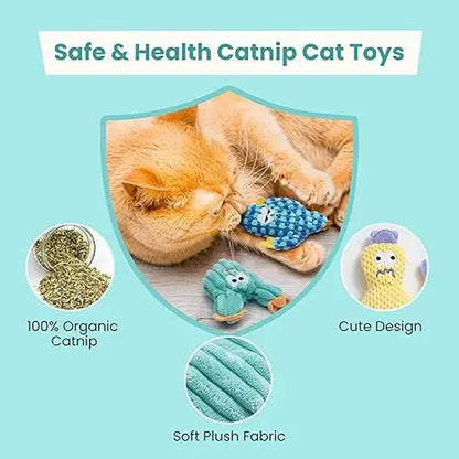 Pawsible 5 Pack Colorful Cactus Cat Toy Set, 100% Premium Cat Herb Filling, Natural Stimulation for Cats, Soft Teething Toys, Perfect Kitten Toys