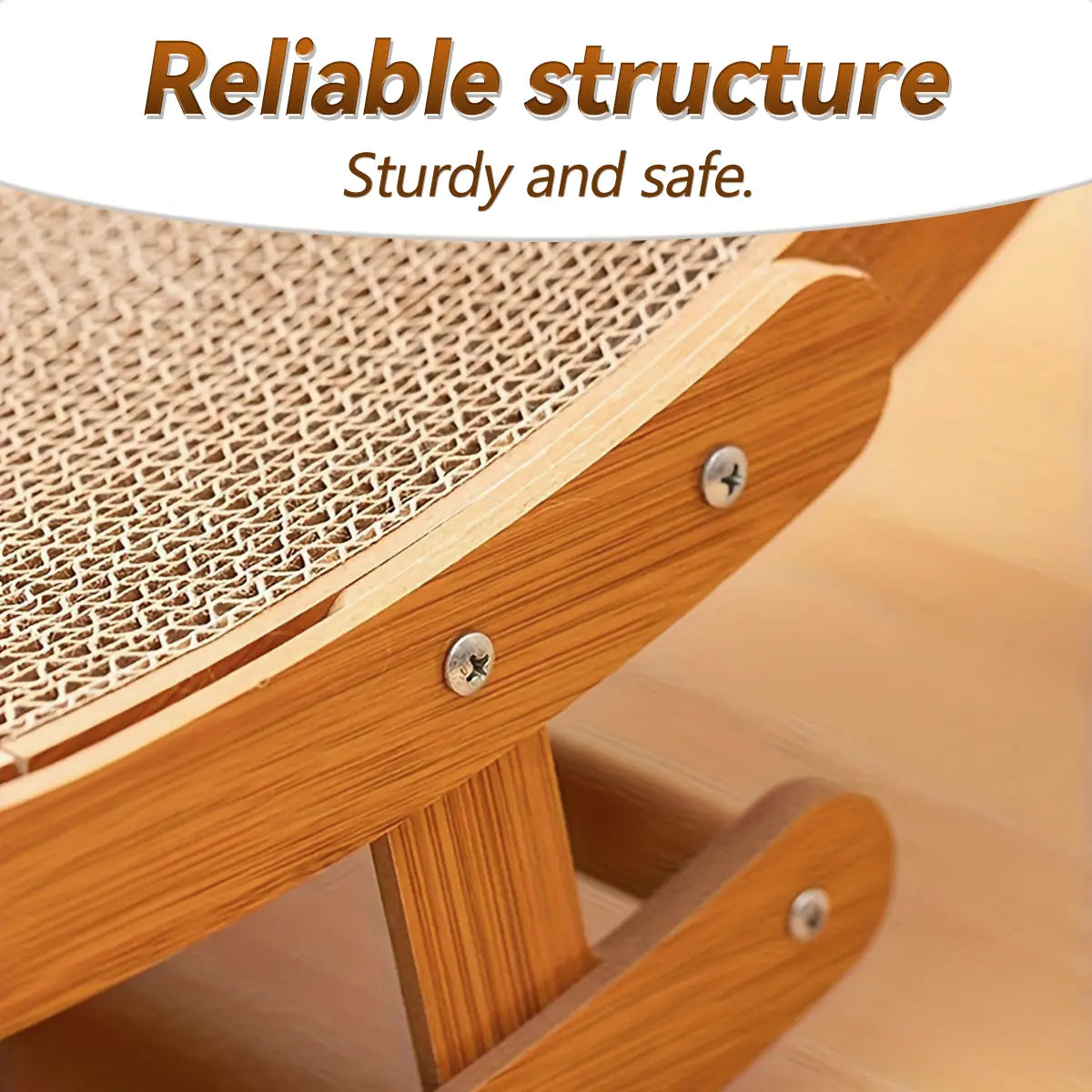 Aesthetic Boho Rocking Cat Scratcher Bed for Indoor Cats, Natural Sisal Curved Cat Scratching Lounge with Solid Wood Frame, Calming Anti-Anxiety Cat Rocker Chair, Non-Shedding, Comfy Cat Bed for Medium Large Cats Kittens, Easy to Assemble