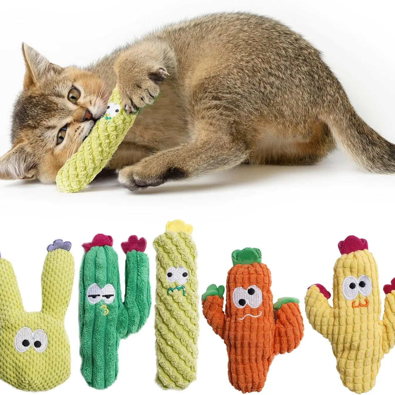 Pawsible 5 Pack Colorful Cactus Cat Toy Set, 100% Premium Cat Herb Filling, Natural Stimulation for Cats, Soft Teething Toys, Perfect Kitten Toys