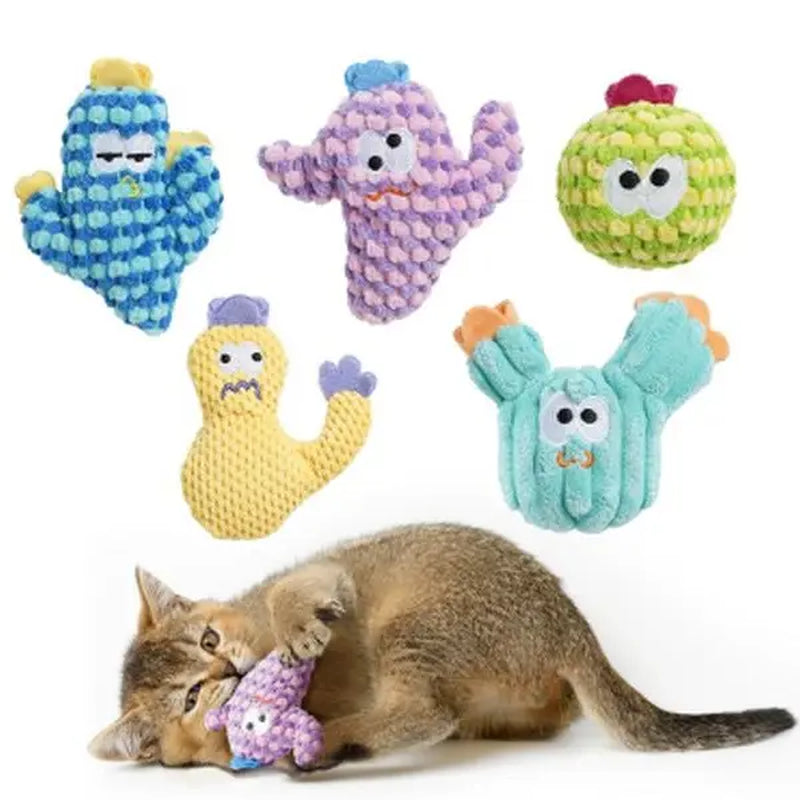 Pawsible 5 Pack Colorful Cactus Cat Toy Set, 100% Premium Cat Herb Filling, Natural Stimulation for Cats, Soft Teething Toys, Perfect Kitten Toys