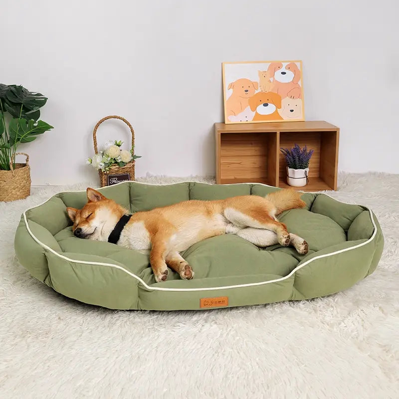 All-Season Luxury Dog Bed with Anti-Slip Base and Washable Plush Pillow for Cats and Dogs
