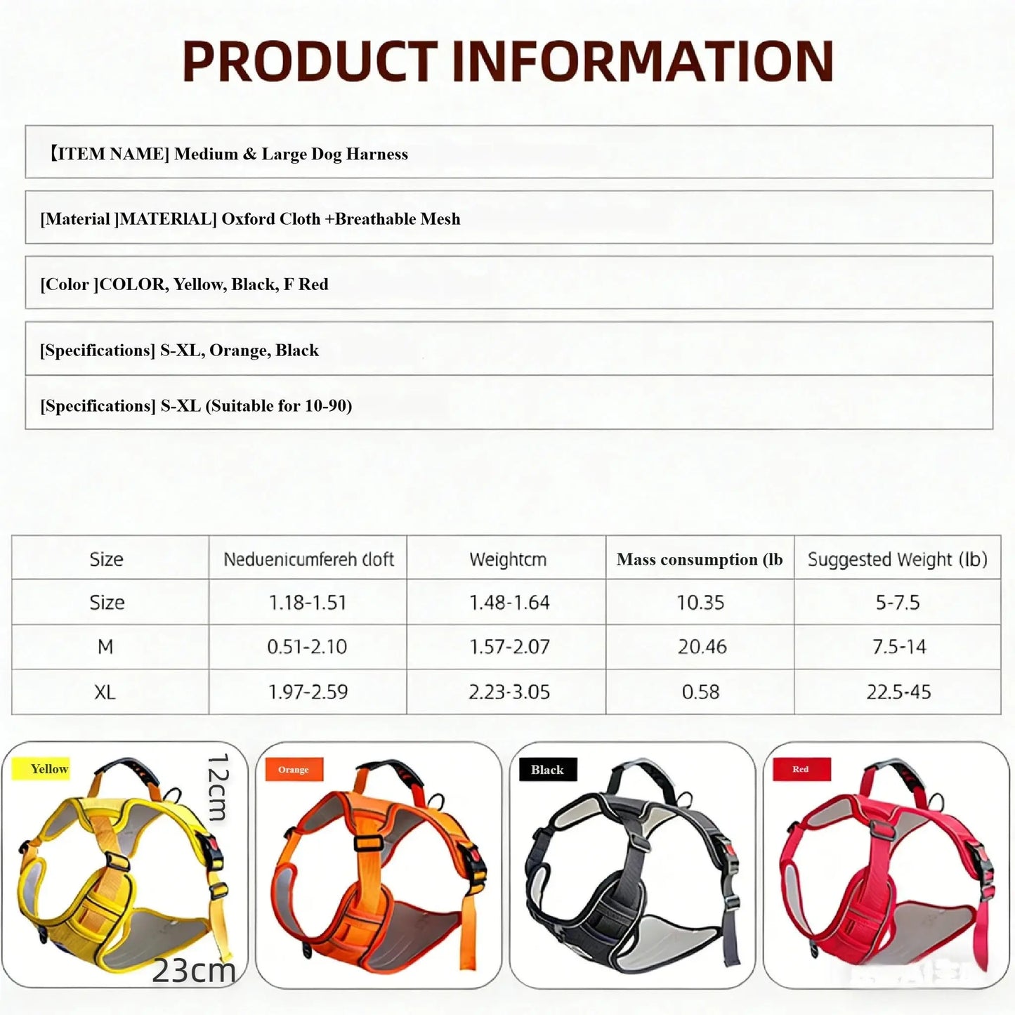 No Pull Reflective Dog Harness Adjustable Breathable Pet Chest Strap for Outdoor Walking
