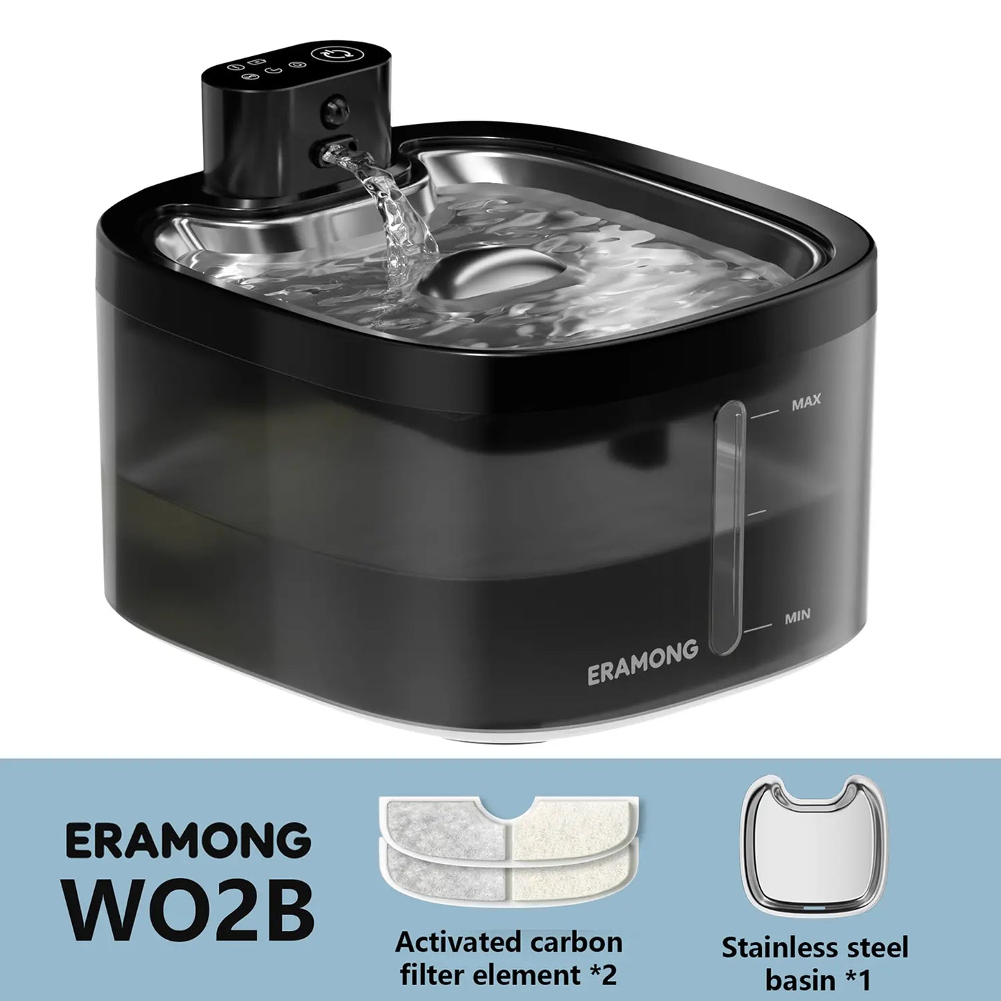 ERAMONG Smart Indoor Wireless Pet Water Fountain - 3.5L/118oz Battery-Powered with Stainless Steel Tray, Motion Sensor, and 4-Layer Filtration System for Cats and Dogs