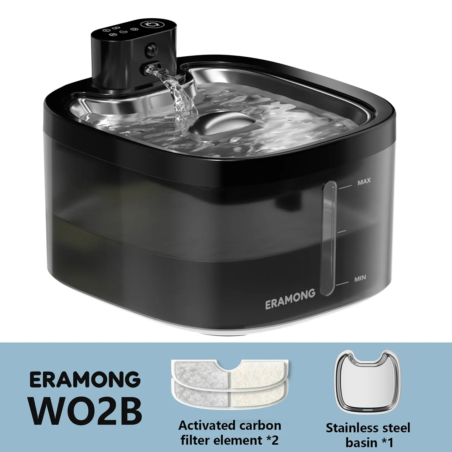 ERAMONG Smart Indoor Wireless Pet Water Fountain - 3.5L/118oz Battery-Powered with Stainless Steel Tray, Motion Sensor, and 4-Layer Filtration System for Cats and Dogs