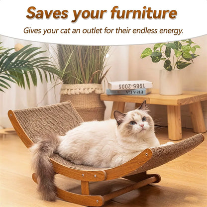 Aesthetic Boho Rocking Cat Scratcher Bed for Indoor Cats, Natural Sisal Curved Cat Scratching Lounge with Solid Wood Frame, Calming Anti-Anxiety Cat Rocker Chair, Non-Shedding, Comfy Cat Bed for Medium Large Cats Kittens, Easy to Assemble