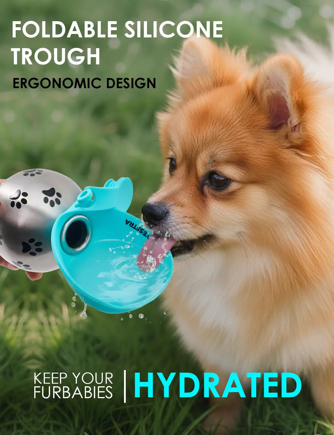 Stainless Steel Pet Water Bottle with Integrated Drinking Basin – 285ml Leak-Proof Travel Solution for Dogs and Cats, Ideal for Walks, Road Trips, and Outdoor Activities