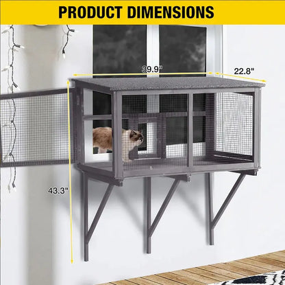 Aivituvin-Air7016 Wooden Cat Window Catio | Waterproof Roof Outdoorfun
