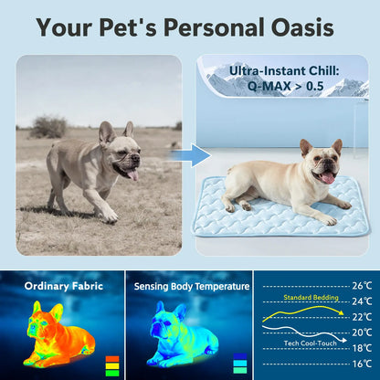 MIXJOY Cooling Mat for All Size Dog Q-Max>0.5 Instant Temp Drop Dog Cooling Mats Cooling Pad for Dog- Indoor Outdoor Travel Use Snag Resistant Machine Washable& Anti-Slip Blue #Summervibes