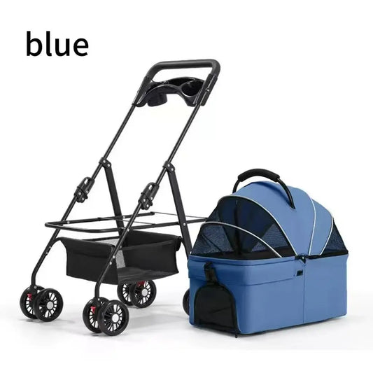 Pawzseek Pet Stroller for Cats Dogs Foldable Design with Sun Rain Cover Breathable Mesh Panel Storage Bag Outdoor