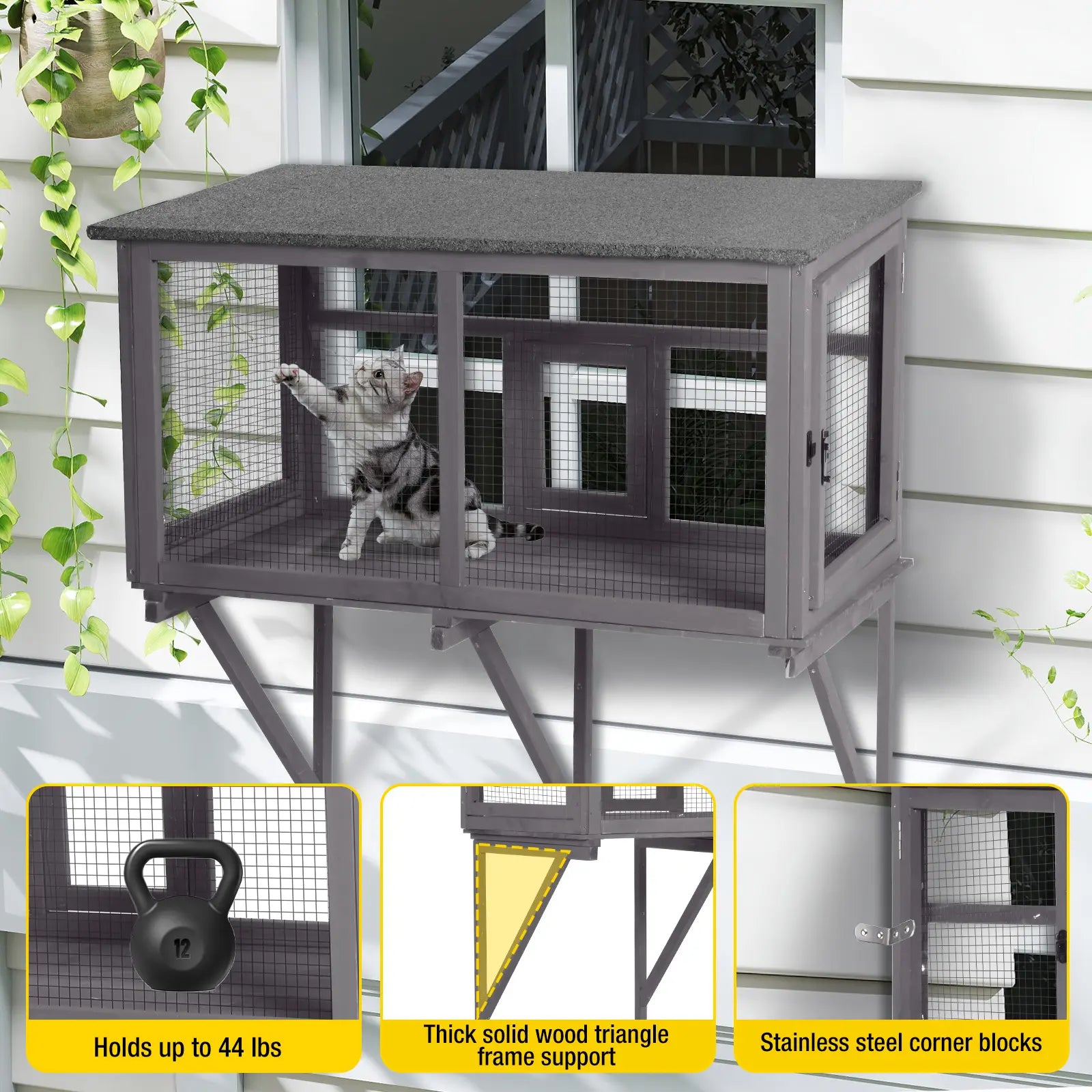 Aivituvin-Air7016 Wooden Cat Window Catio | Waterproof Roof Outdoorfun