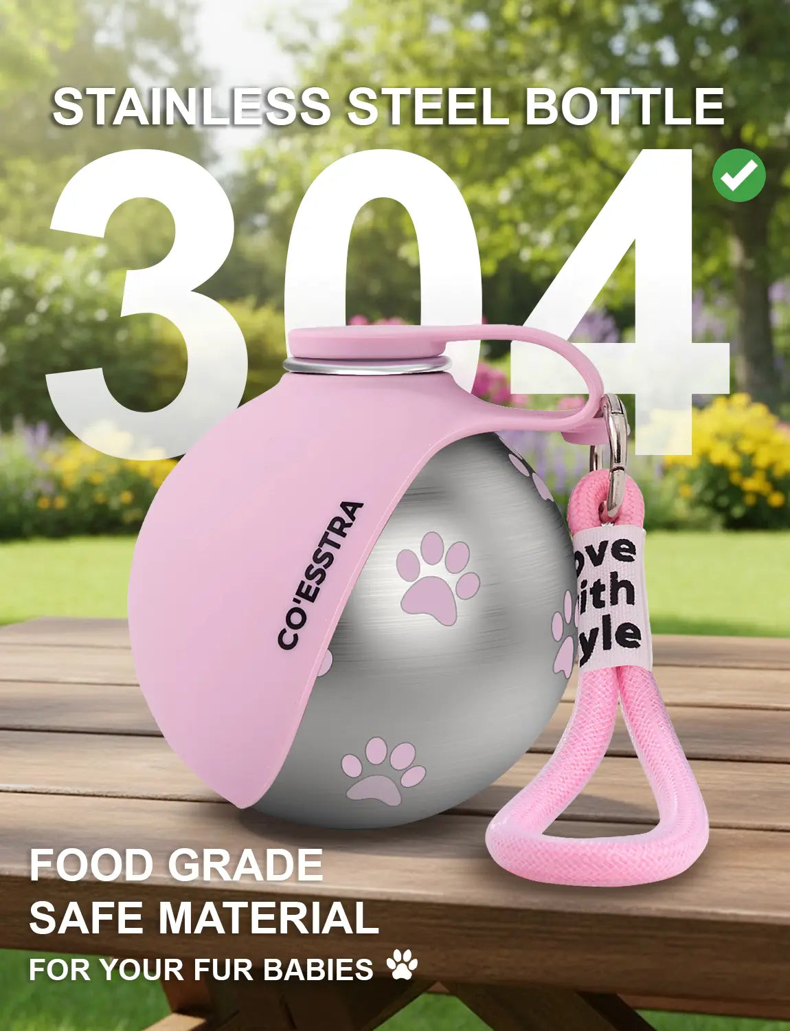 Stainless Steel Pet Water Bottle with Integrated Drinking Basin – 285ml Leak-Proof Travel Solution for Dogs and Cats, Ideal for Walks, Road Trips, and Outdoor Activities