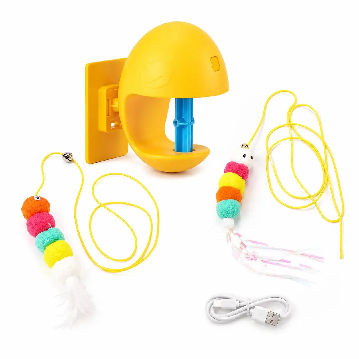 Automatic Moving Cat Toy with 3 Adjustable Modes, Wall Mounted Interactive Cat Teaser Toy with Rewind Rope, USB Rechargeable Feather Exercise Toy for Indoor Cats