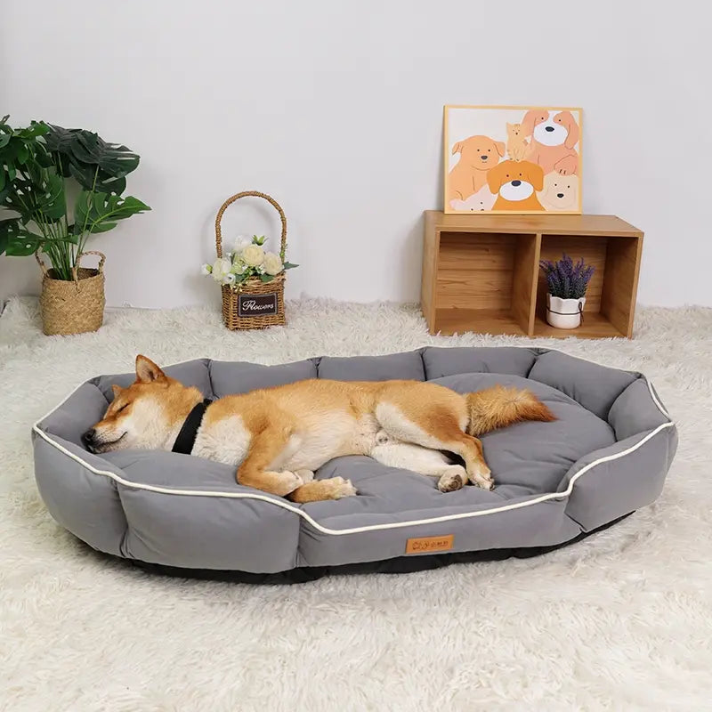 All-Season Luxury Dog Bed with Anti-Slip Base and Washable Plush Pillow for Cats and Dogs