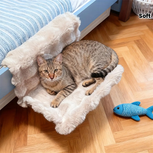 Plush Pet Bedside Hammock, Washable All-Season, Wall-Mounted, Fits Sofa/Bed/Window/Home, Small Cat/Dog Soft Pad, Portable & Easy Clean